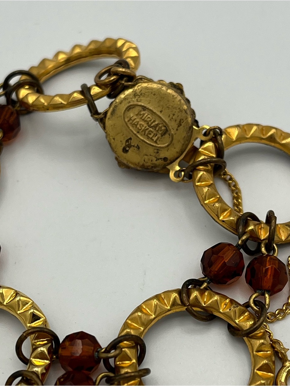 Signed Miriam Haskell Vintage Jewelry Set Gold Amber Rhinestone Demi-Parure - Picture 8 of 8